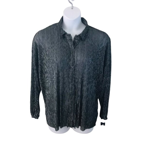 RACHEL ROY Women's Plus Sheer Metallic Crinkle Blouse, Steel, Size 0X - Picture 1 of 4